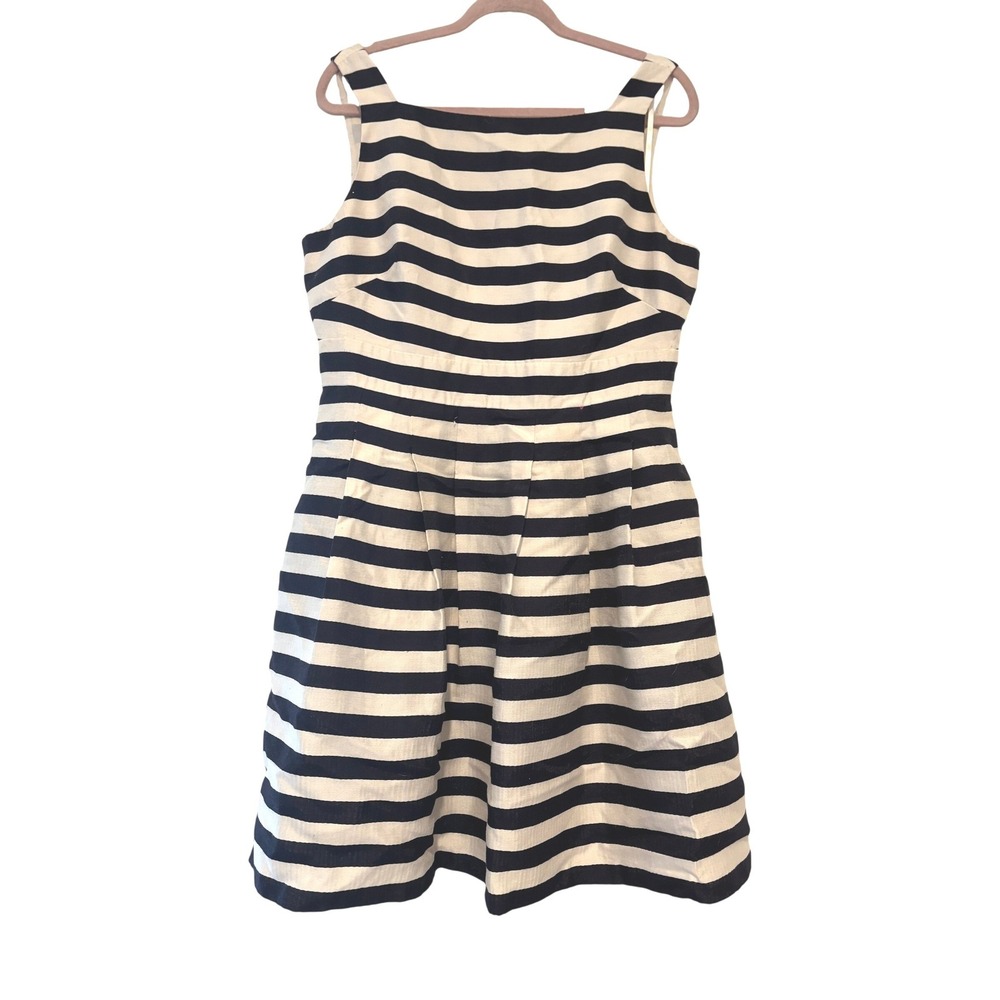 Eliza J sz 14 petite black/white stripe nautical‎ knee length dress II